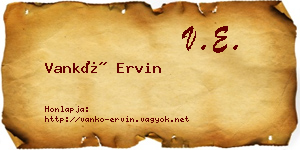 Vankó Ervin névjegykártya